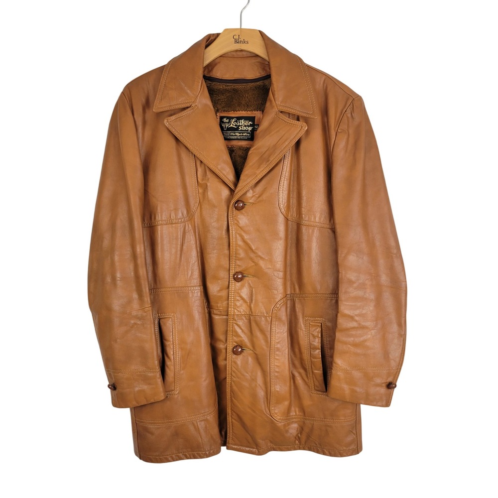 Vintage Sears Leather Jacket Coat Cognac Brown Size‎ 42 Tall Blazer Lined Large